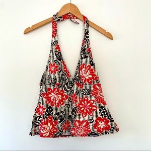La Blanca red floral halter tankini swimsuit top
